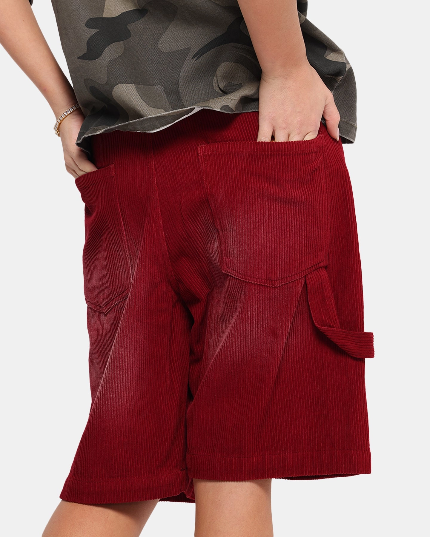 XXIII Corduroy Wash Jorts Burgundy Flexible Waistband
