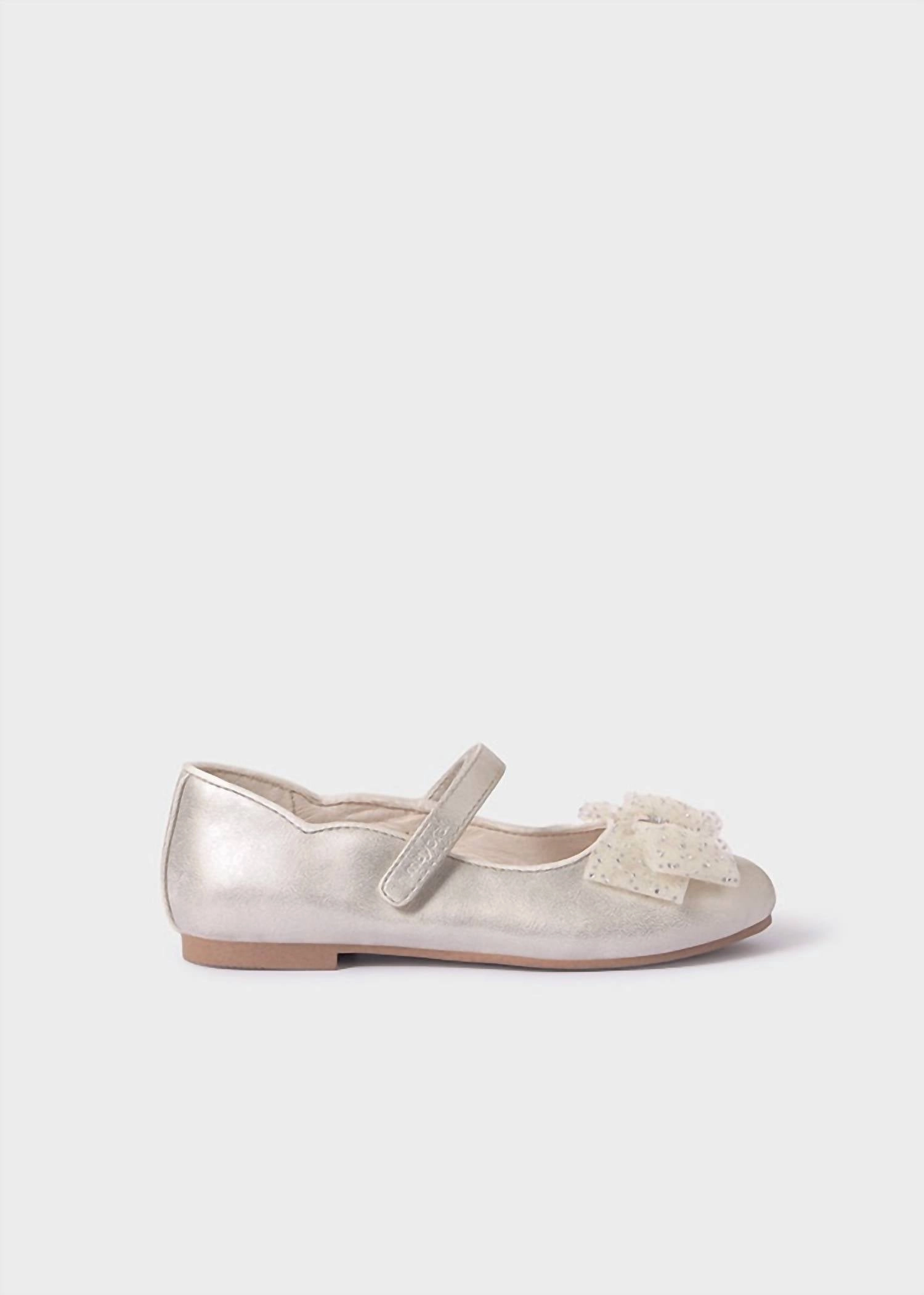 Kid's Fabric Bow Mary Jane Mid In Gold Putty Style Casual Stable Support