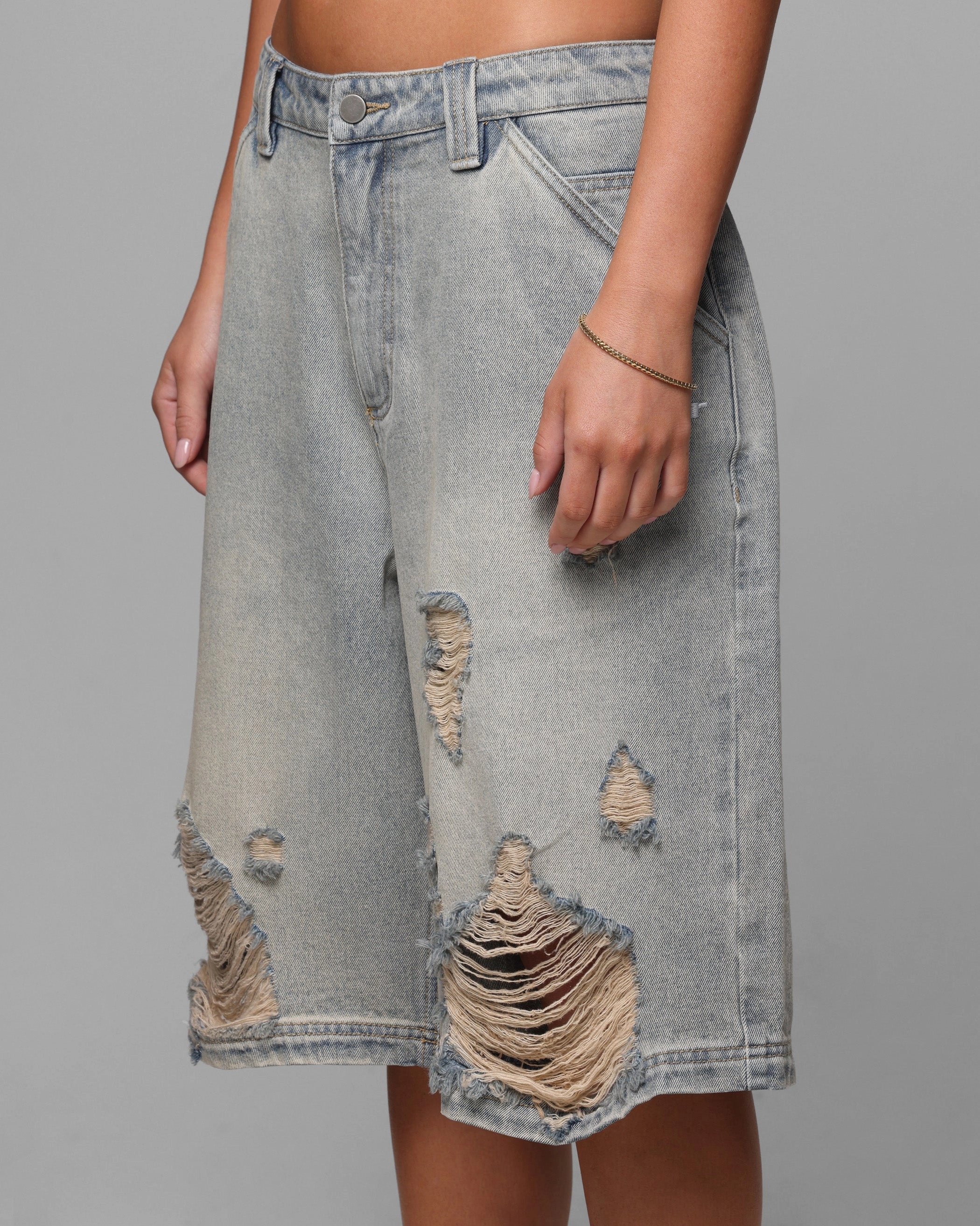 Loiter Collateral Distressed Jorts Vintage Blue Light wash Customizable length