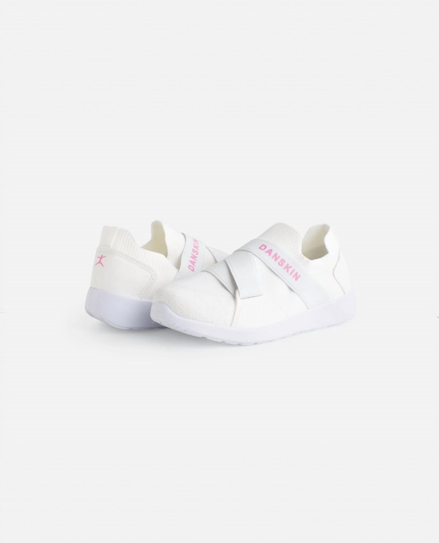 Girls Elite Slip On Sneaker In White/hot Pink Textured Upper Thermoplastic Stability Frame