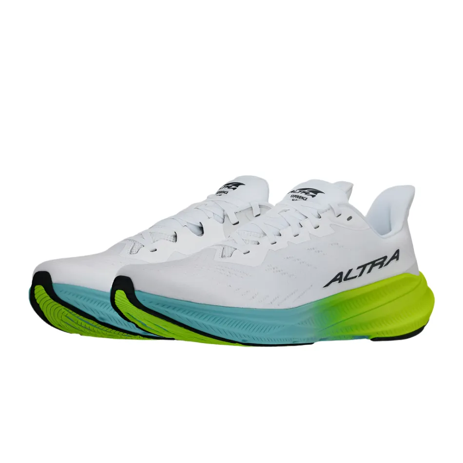 long - distance runner's shoe selection compression socks Altra Men's Experience Flow 2 Running Shoes in White/Lime AW25