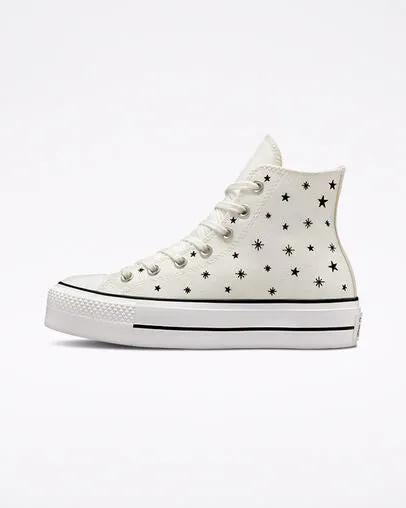 Cushioned Landing Zone strength training shoes Converse sneakers alta in canvas con zeppa Chuck Taylor All Star Lift Platform Embroidered Stars A03724C egret-black