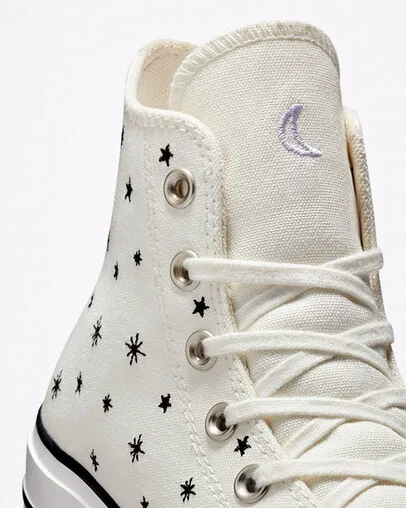 Converse sneakers alta in canvas con zeppa Chuck Taylor All Star Lift Platform Embroidered Stars A03724C egret-black Stretch Zone Engineering