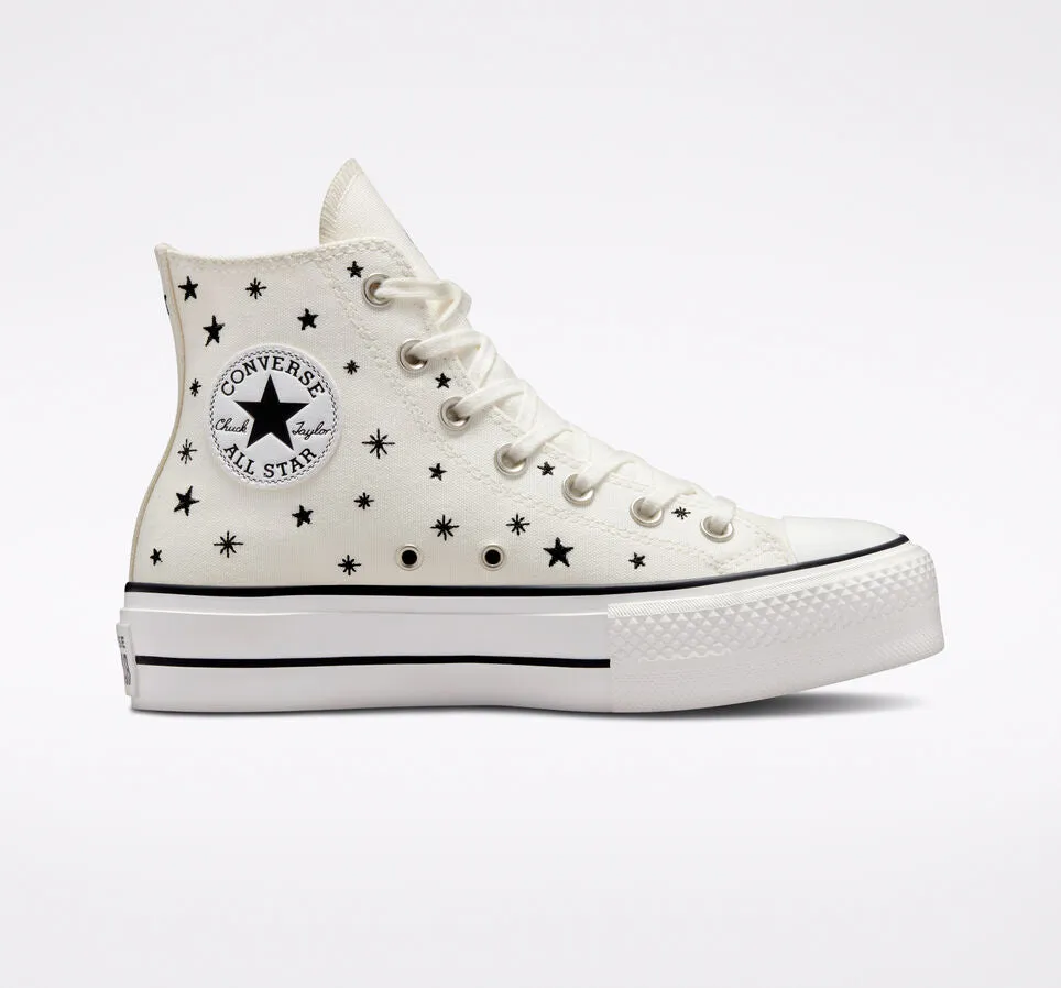 leather - upper - feature shoes quiet - operation shoes Converse sneakers alta in canvas con zeppa Chuck Taylor All Star Lift Platform Embroidered Stars A03724C egret-black