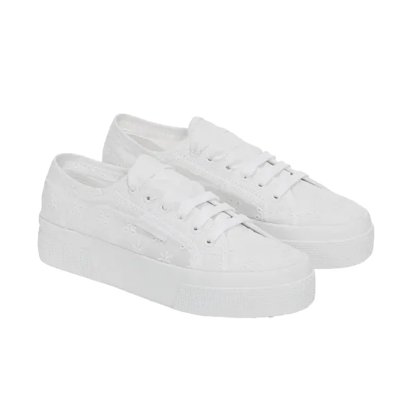 WideToeBox flat running Superga scarpa sneakers da donna in tela 2740 Flower Sangallo S2148KW A0A bianco