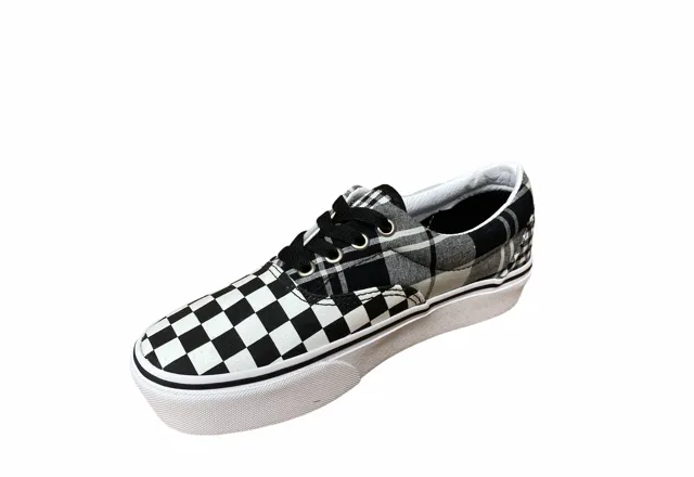 Vans scarpa sneakers da donna con zeppa Era Platform con fantasia quadri VN0A3WLUVYD1 bianco nero padded - comfort shoes EVA Composite Sole