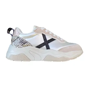 sporty shoe appeal Munich scarpa sneakers da donna con X glitter nera e tallone pitonato Wave 170 perla