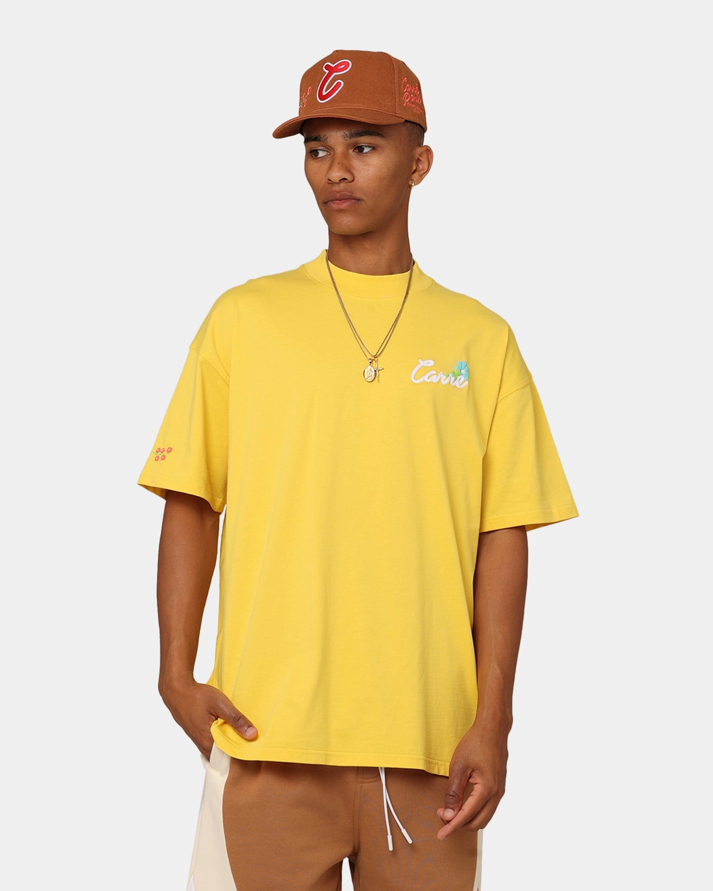 Carre Floraux Oversized T-Shirt Yellow Fade Resistant Print RelaxedFit