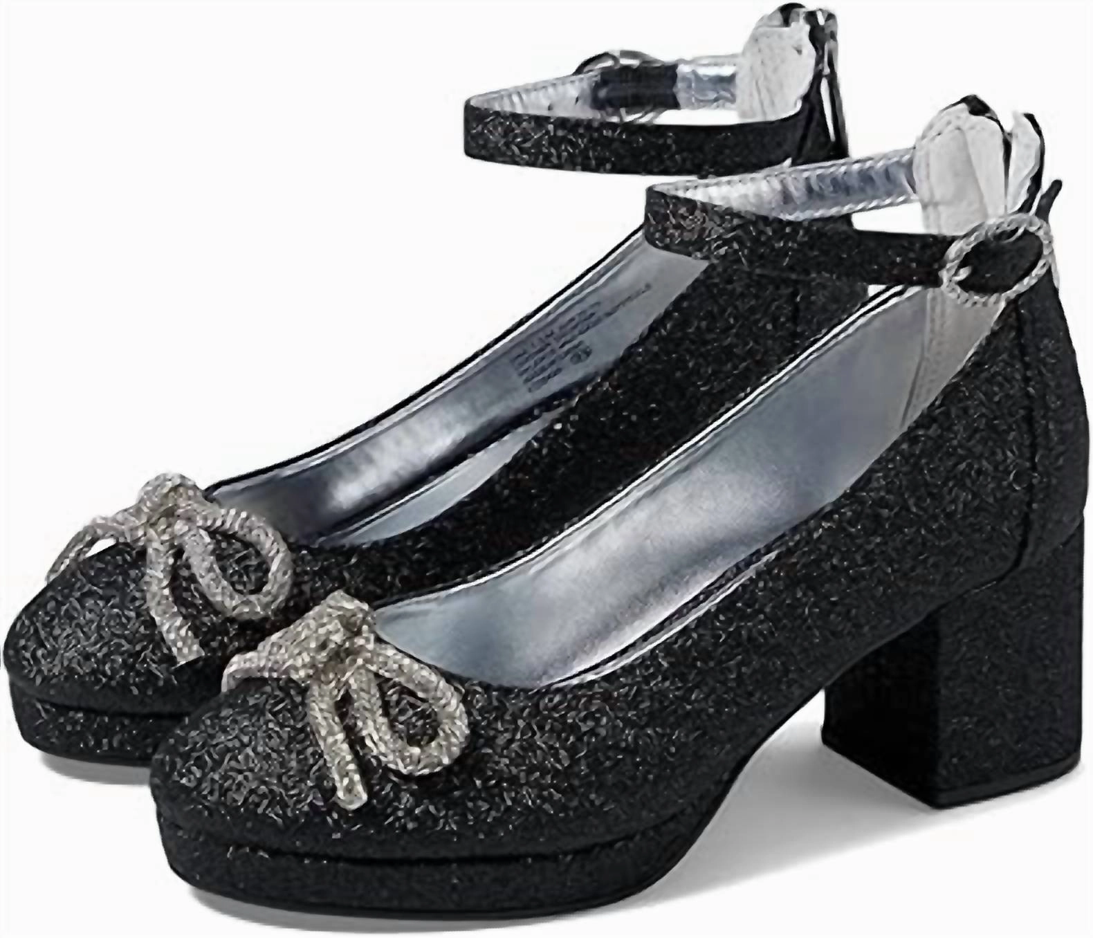 Girls Daylin Glitter Heel Shoes In Black Glitter Comfort Fit Upper
