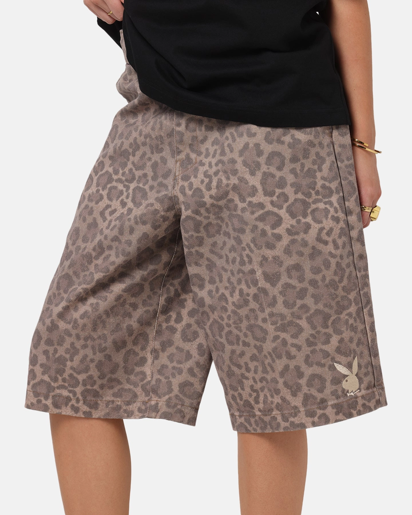 Low Rise Fit StainResistantCoating Playboy All Over Print Shorts Leopard Beige