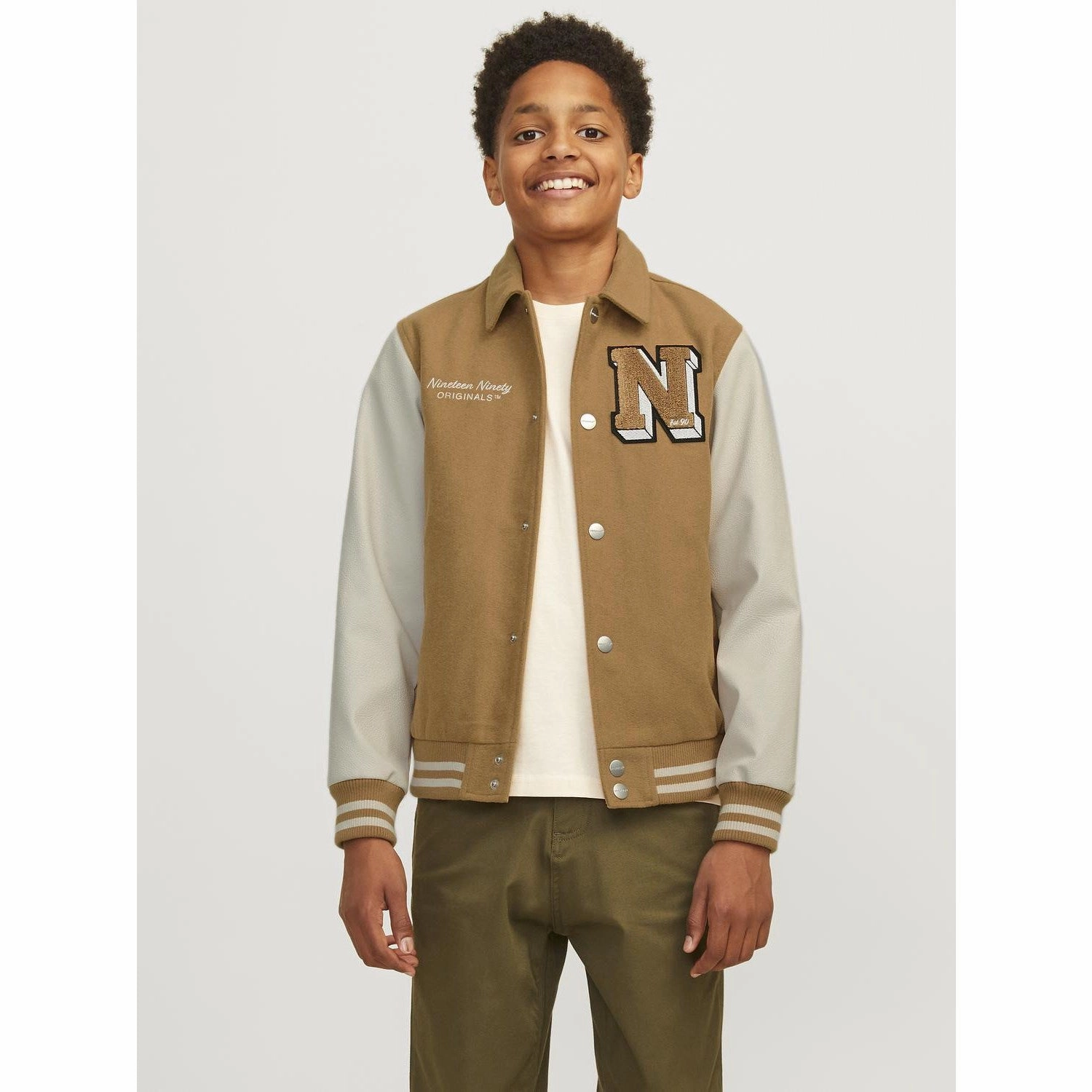 Layered Drape Lightweight Construction Jack & Jones Junior Forest River Carter Varsity Wool Blend Bomber Jacket