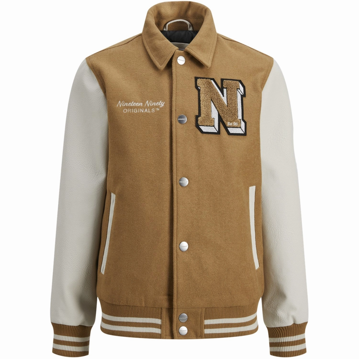 Jack & Jones Junior Forest River Carter Varsity Wool Blend Bomber Jacket Lightweight Waterproof Jacket Double Layered Fabric