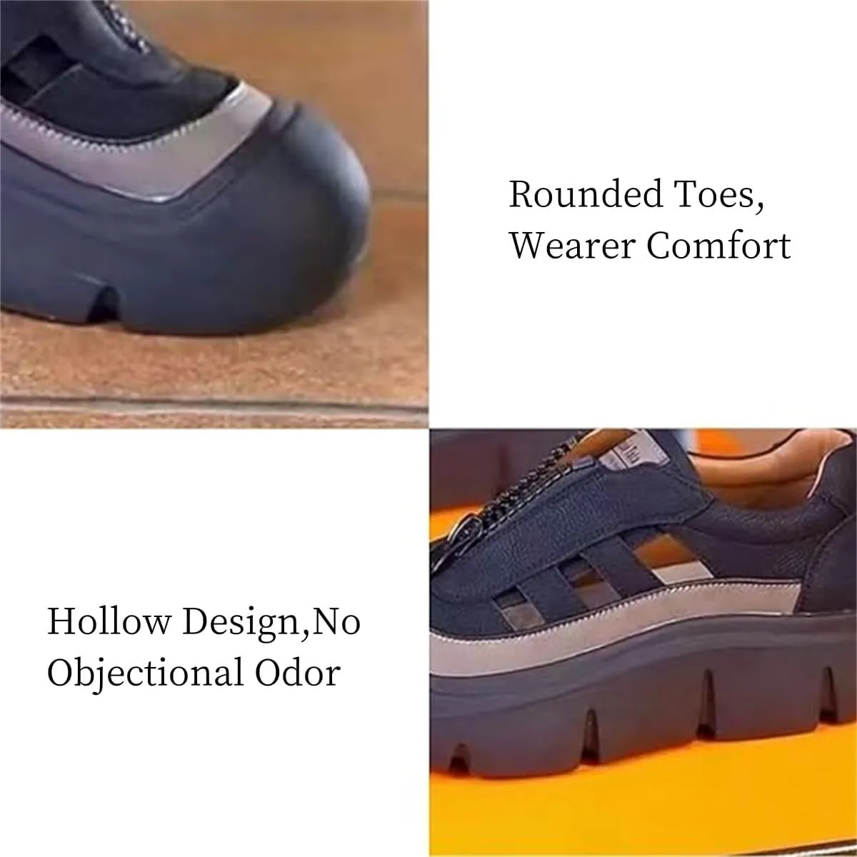 Aphrot Women Shoes,Leather Soft Sole Zip Walking Sandals with Heel,Trendy Hollow Casual Thick Orthopedic Shoes