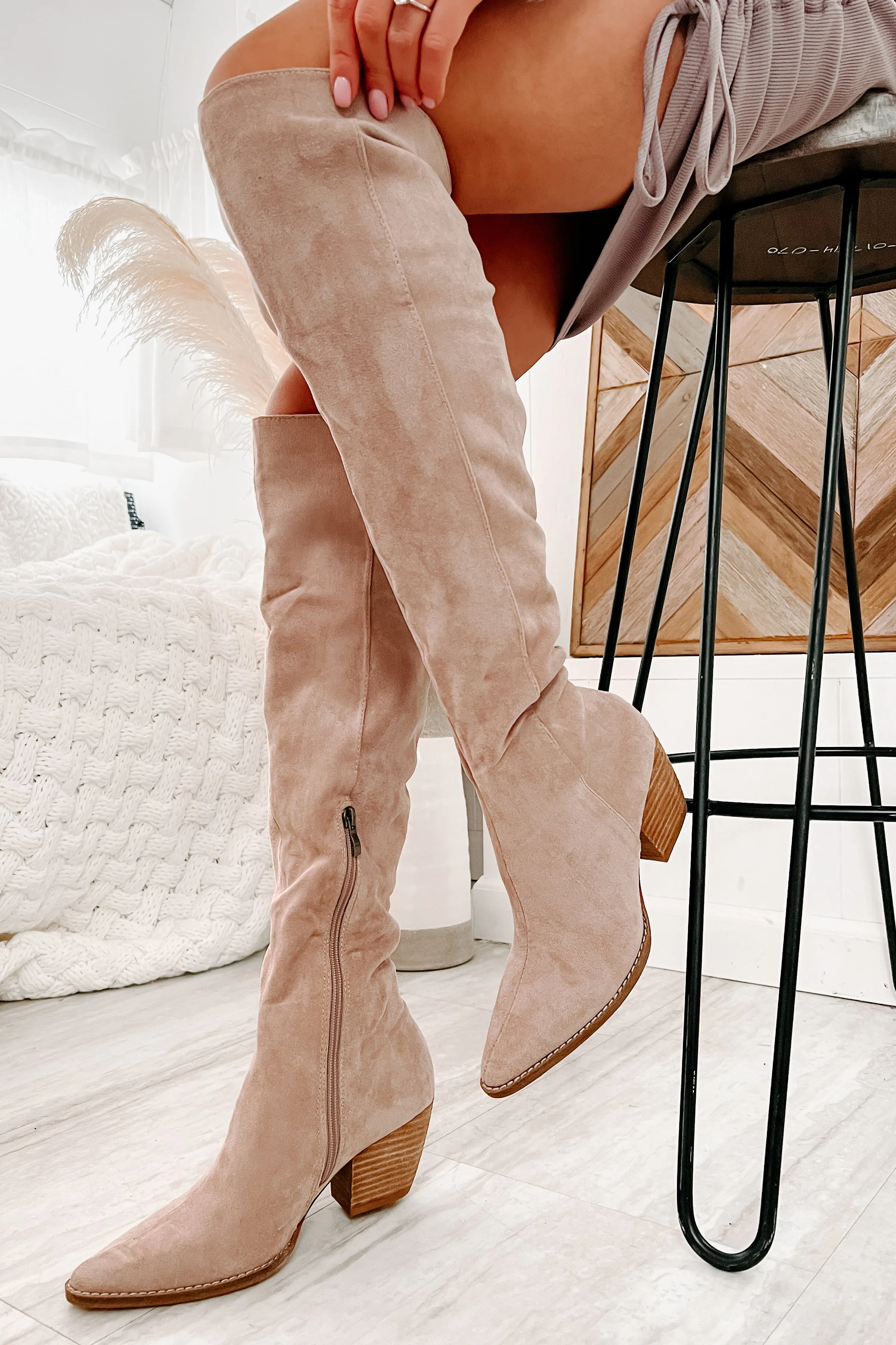 Arisa Faux Suede Over The Knee Boots (Blush)