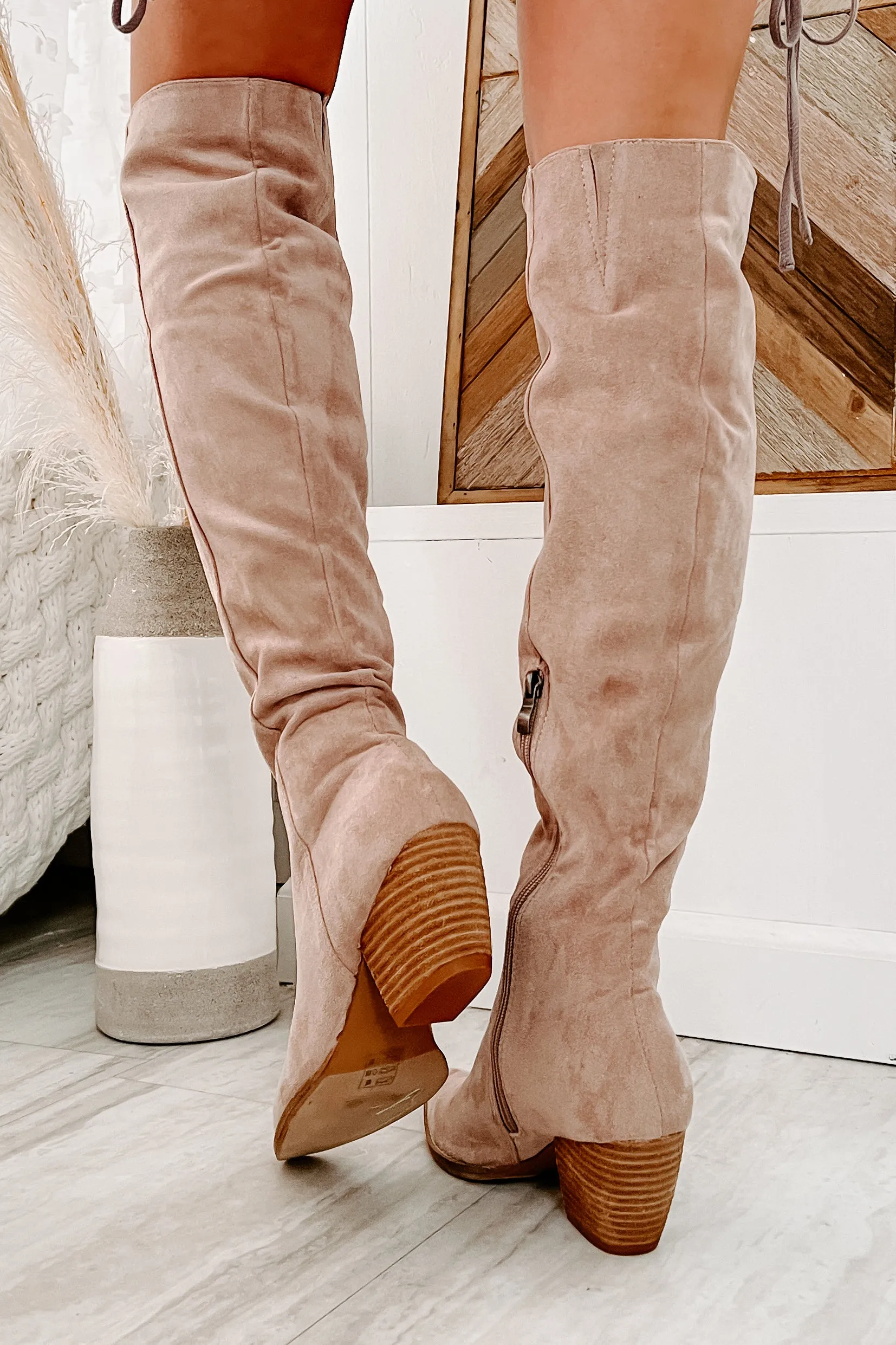 Arisa Faux Suede Over The Knee Boots (Blush)