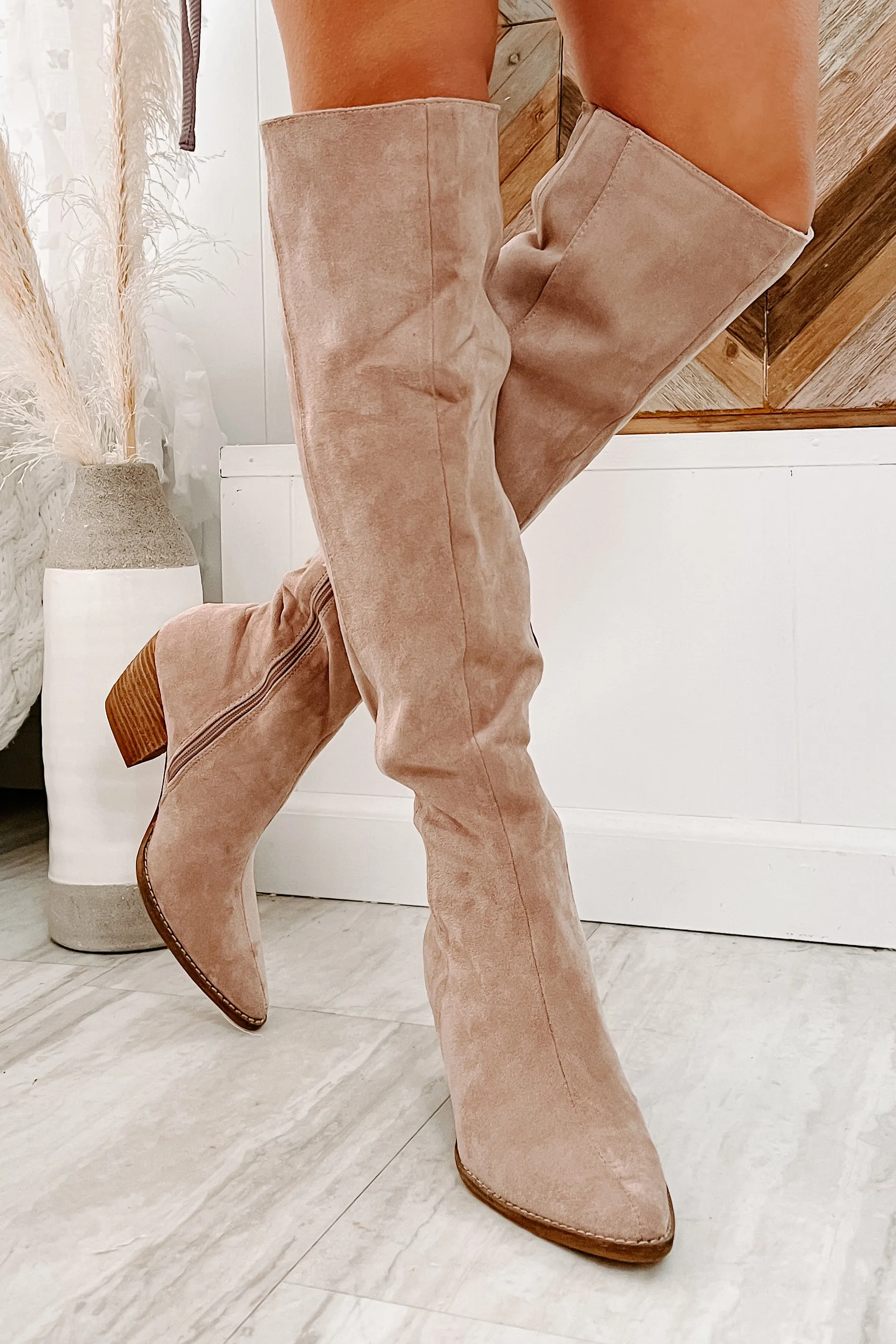 Arisa Faux Suede Over The Knee Boots (Blush)