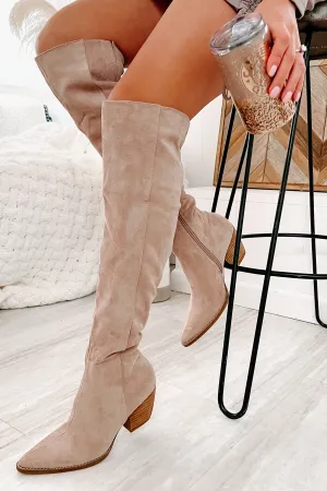 Arisa Faux Suede Over The Knee Boots (Blush)
