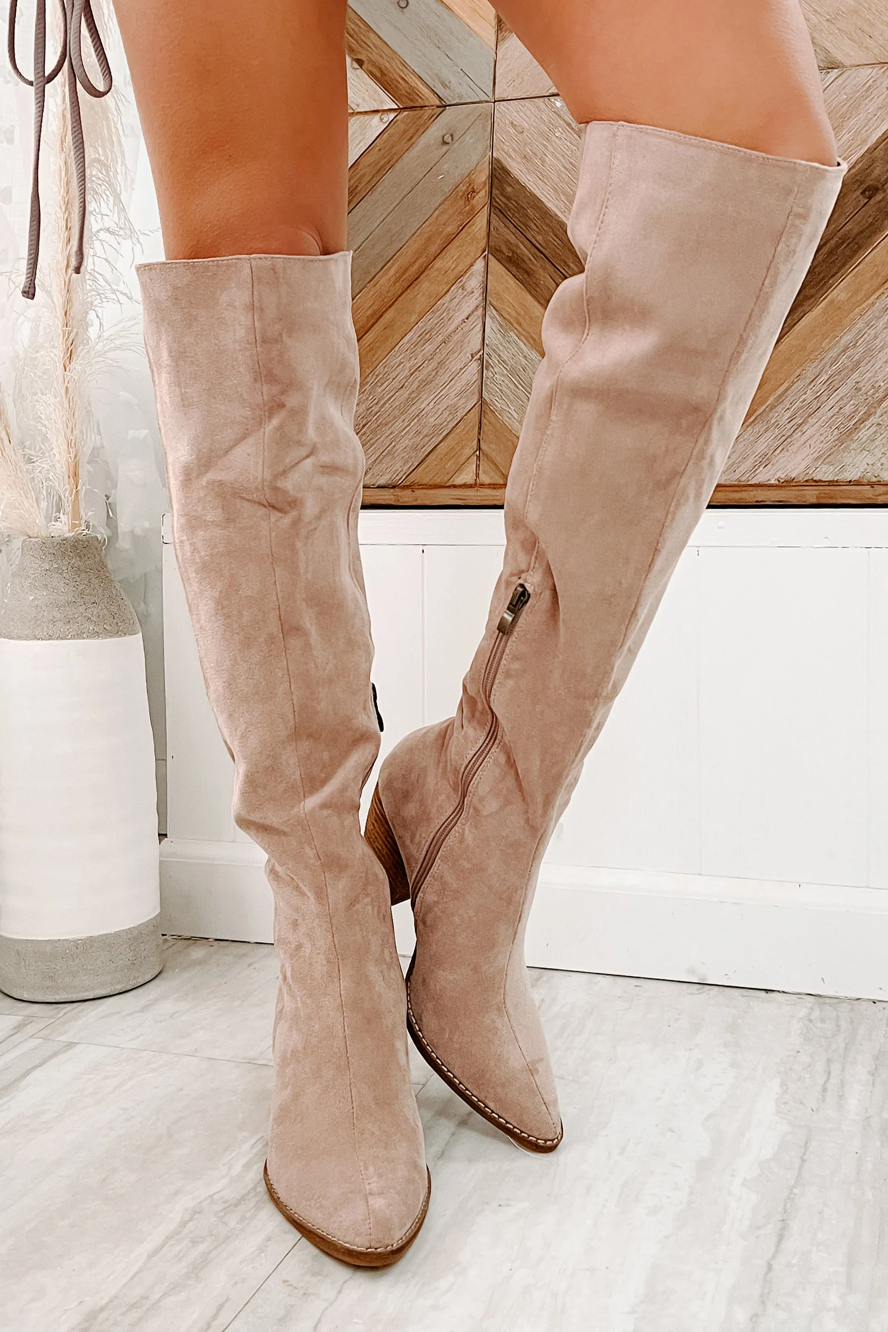 Arisa Faux Suede Over The Knee Boots (Blush)