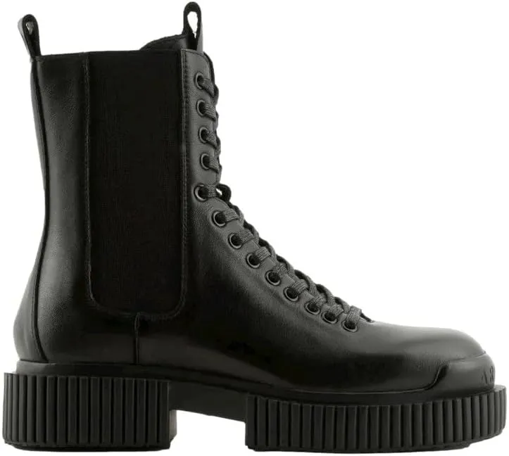 Armani Exchange Women's Chunky Sole Leather Lace Up Combat Boot