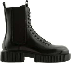 Armani Exchange Women's Chunky Sole Leather Lace Up Combat Boot