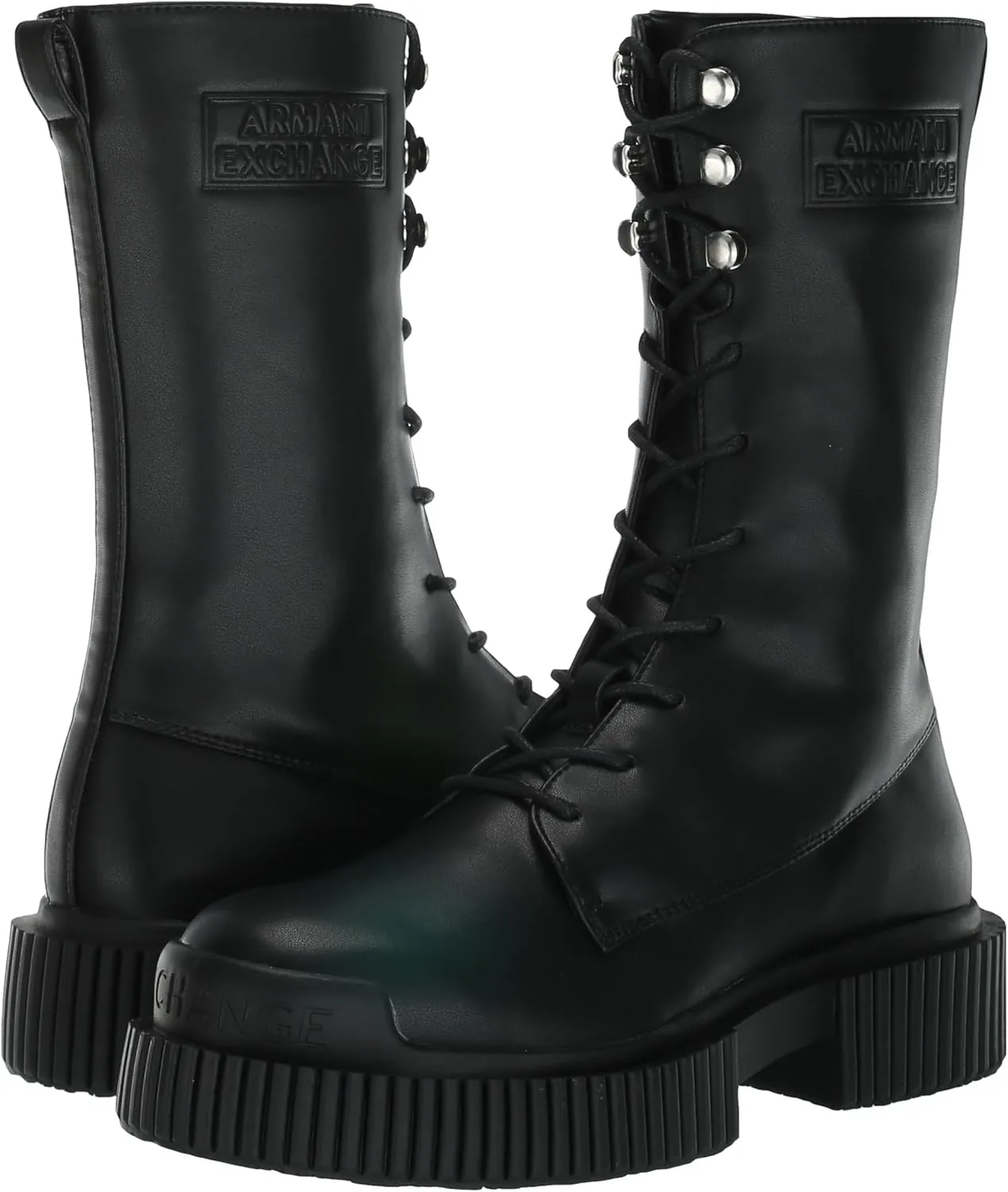 Armani Exchange Women's Platform Chunky Sole Leather Lace Up Combat Boot