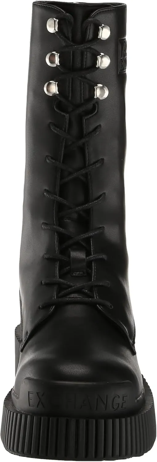 Armani Exchange Women's Platform Chunky Sole Leather Lace Up Combat Boot