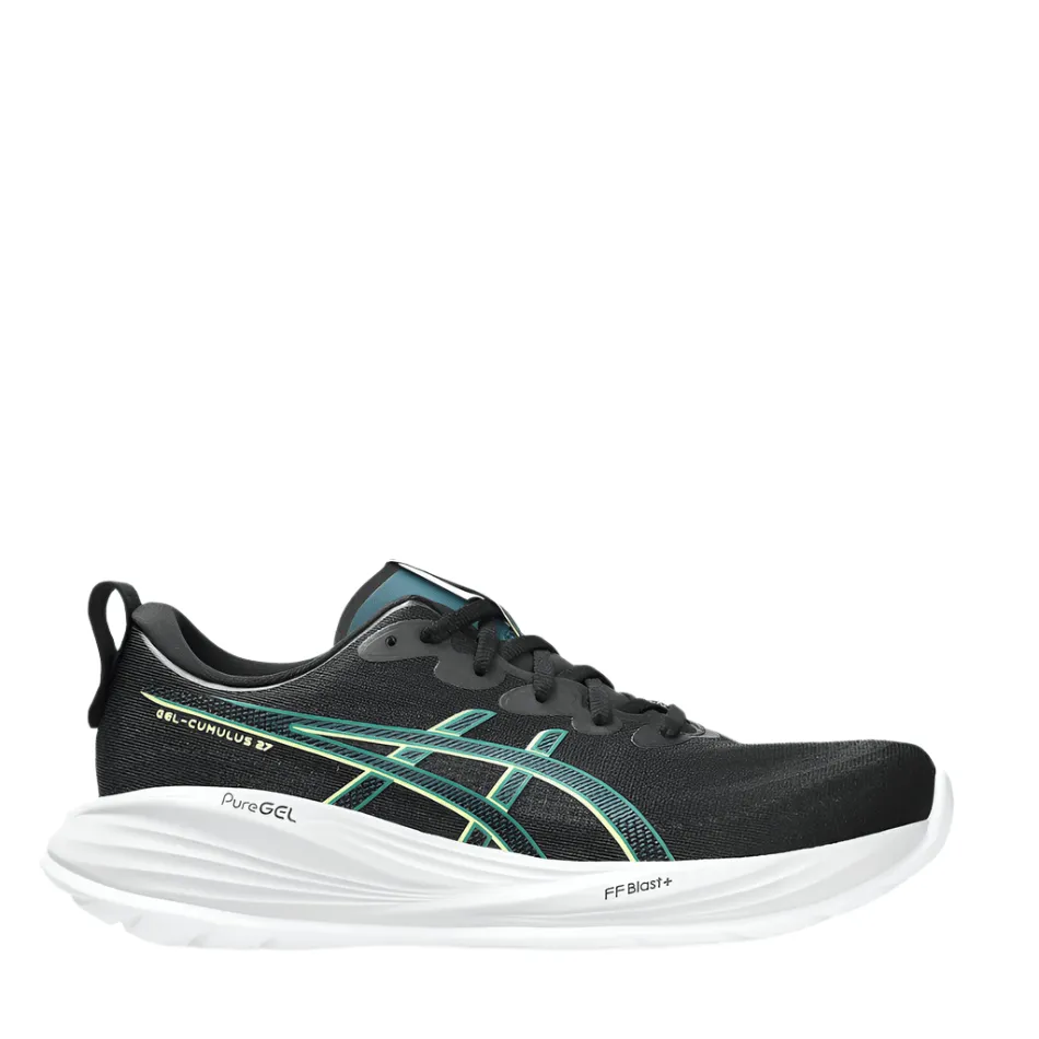 Multi Directional Grooves Flex Performance ASICS Men's GEL-CUMULUS 27 Running Shoes in Black/Lucid Yellow AW25