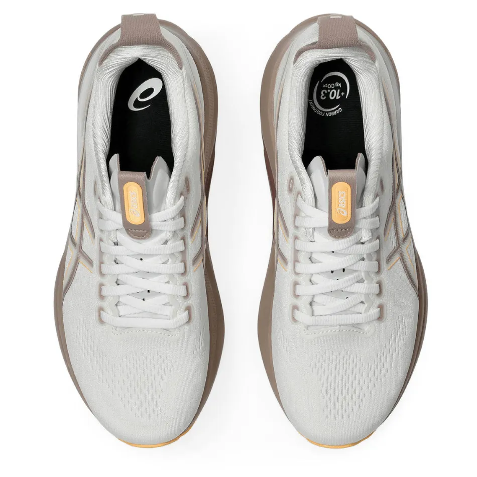 ASICS Women's GEL-KAYANO 32 Running Shoes in White/Orange Glow AW25 Walking Sessions Rocker Sole Design