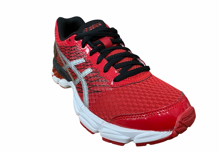 Asics scarpa da corsa per ragazzi Gel Nimbus 18 C600N 2393 rosso-argento-nero running in a historic bridge area shoes matte leather shoes