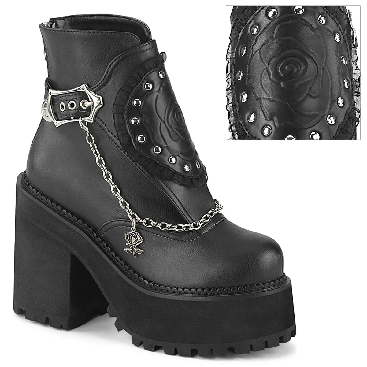 ASSAULT-55 Alternative Footwear Demoniacult Women's Ankle Boots Black Vegan Leather