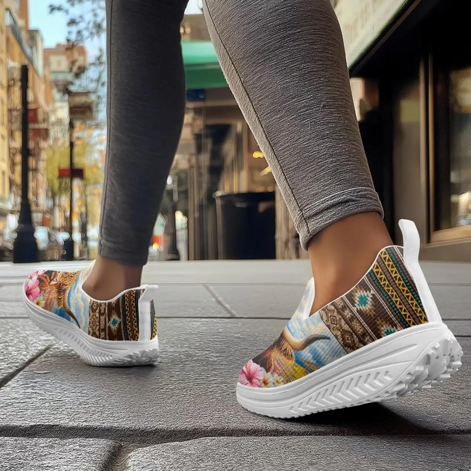 Aztec Tribal Women Fashion Loafers Stylish Slip On Shoes Vintage Dressy Sneaker Walking Slip Resistance