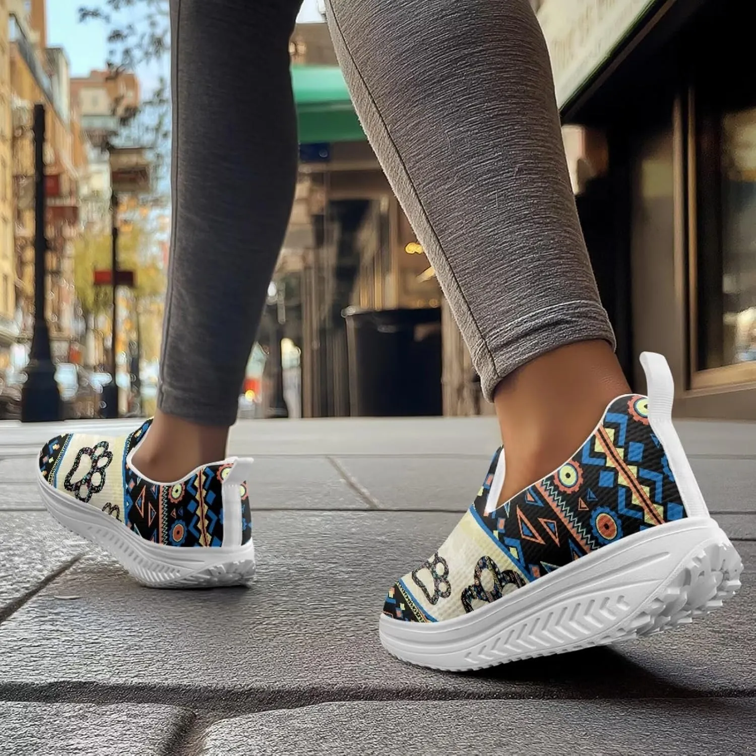 Aztec Tribal Women Fashion Loafers Stylish Slip On Shoes Vintage Dressy Sneaker Walking Slip Resistance