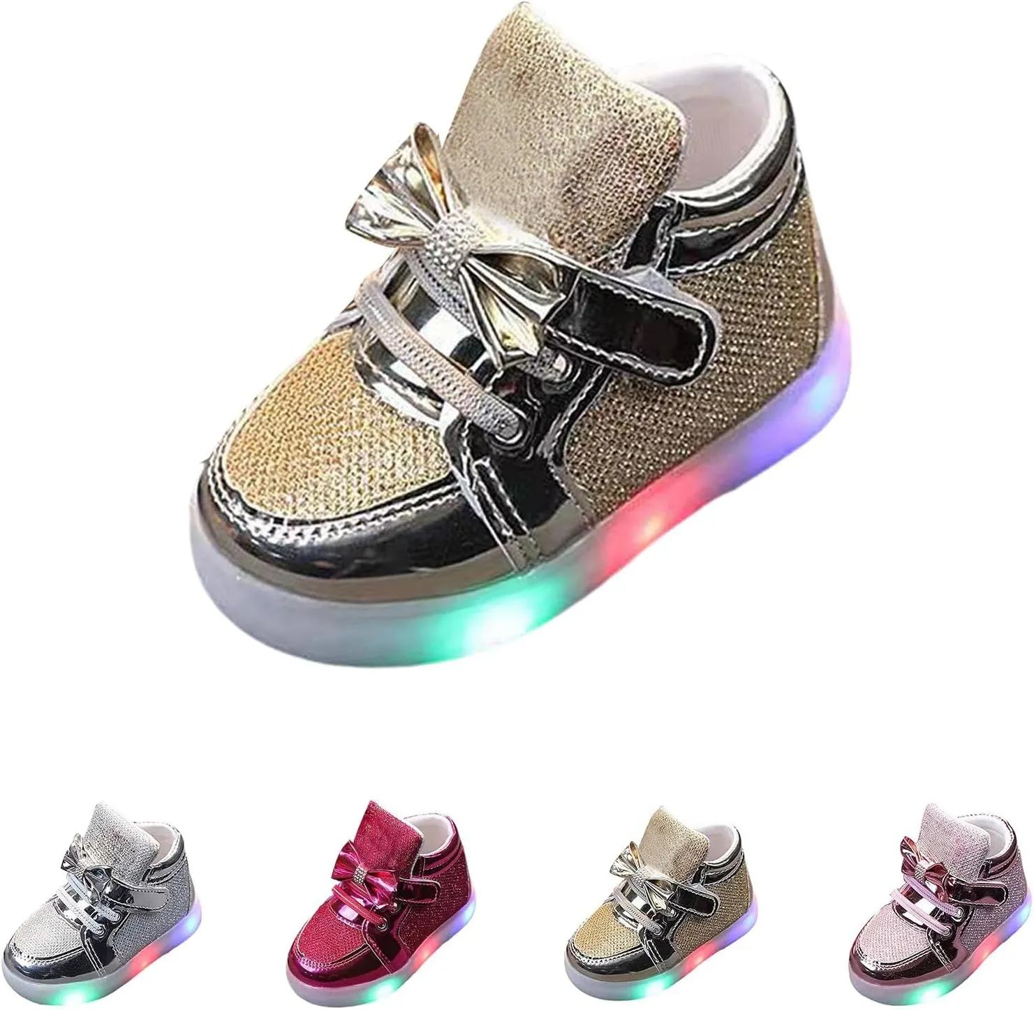 Baby Toddler Boys Girl Led Light Up Casual Shoes 1‐7 Years Kids 𝗖artoon Rabbit Luminous Bow Sport Shoes Sneakers