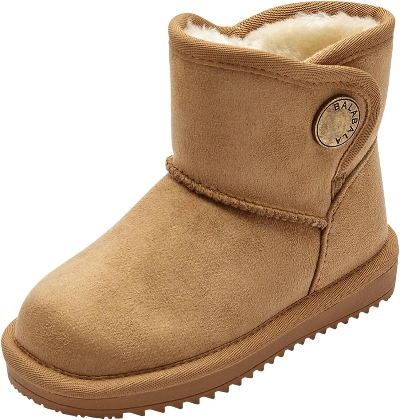 Balabala Little Girls' and Boys Warm Winter Snow Boots, Comfortable Velcro Mid Calf Fur Snow Boots For Kids Toddlers