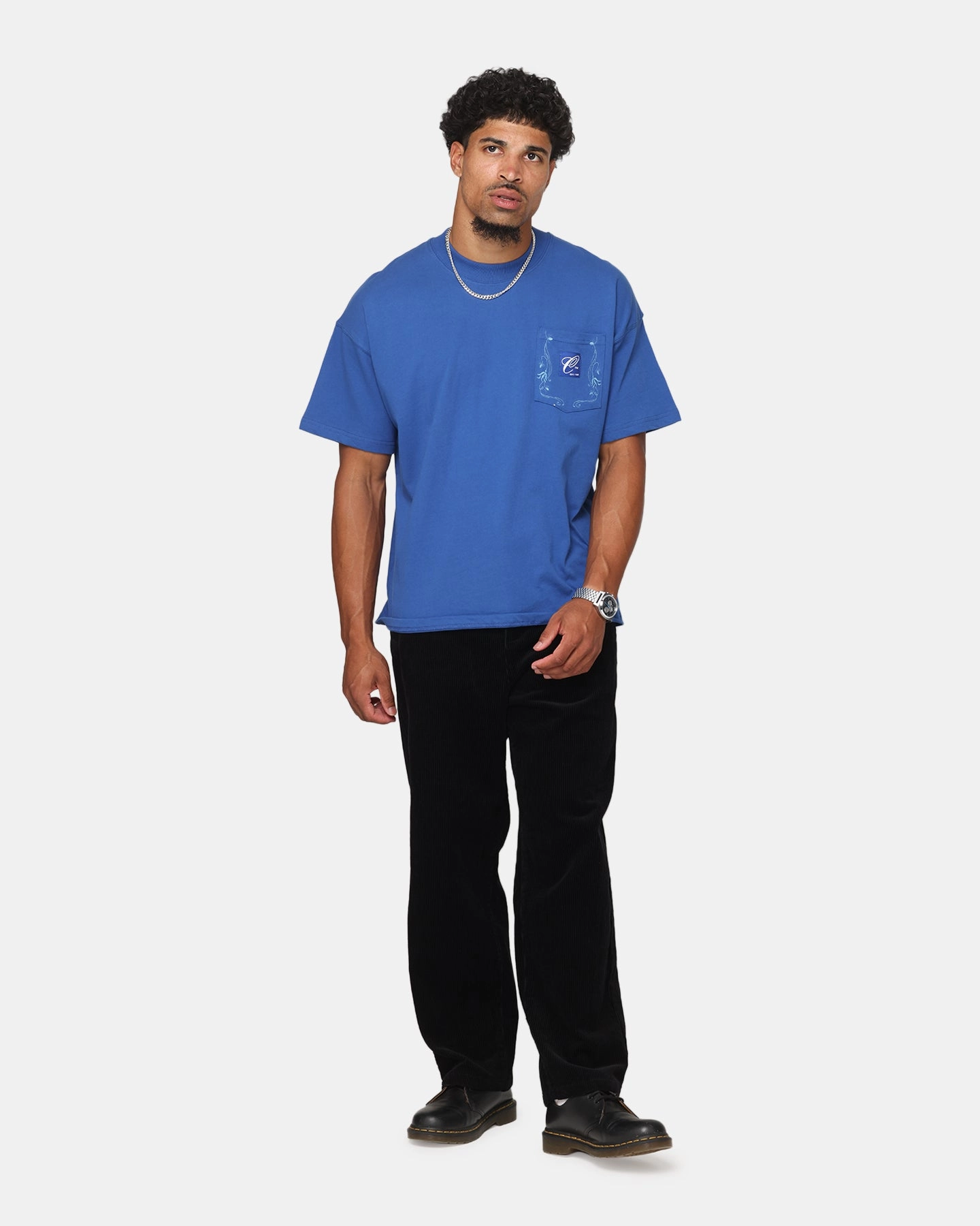 Carre Floral Pocket Oversized T-Shirt Blue Classic Cut