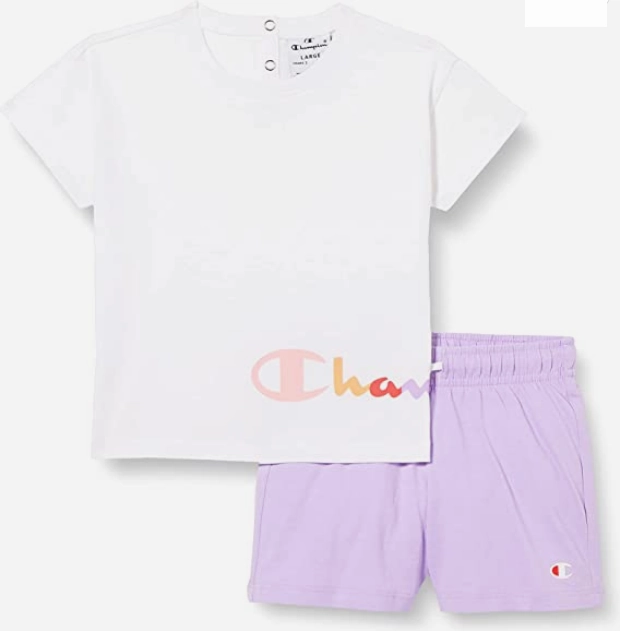 Champion Completino da bambina Legacy American Classics logo T-shirt   Short 404686 WW001 WHT white-lavanda Simple Yet Cozy Seam Free Back