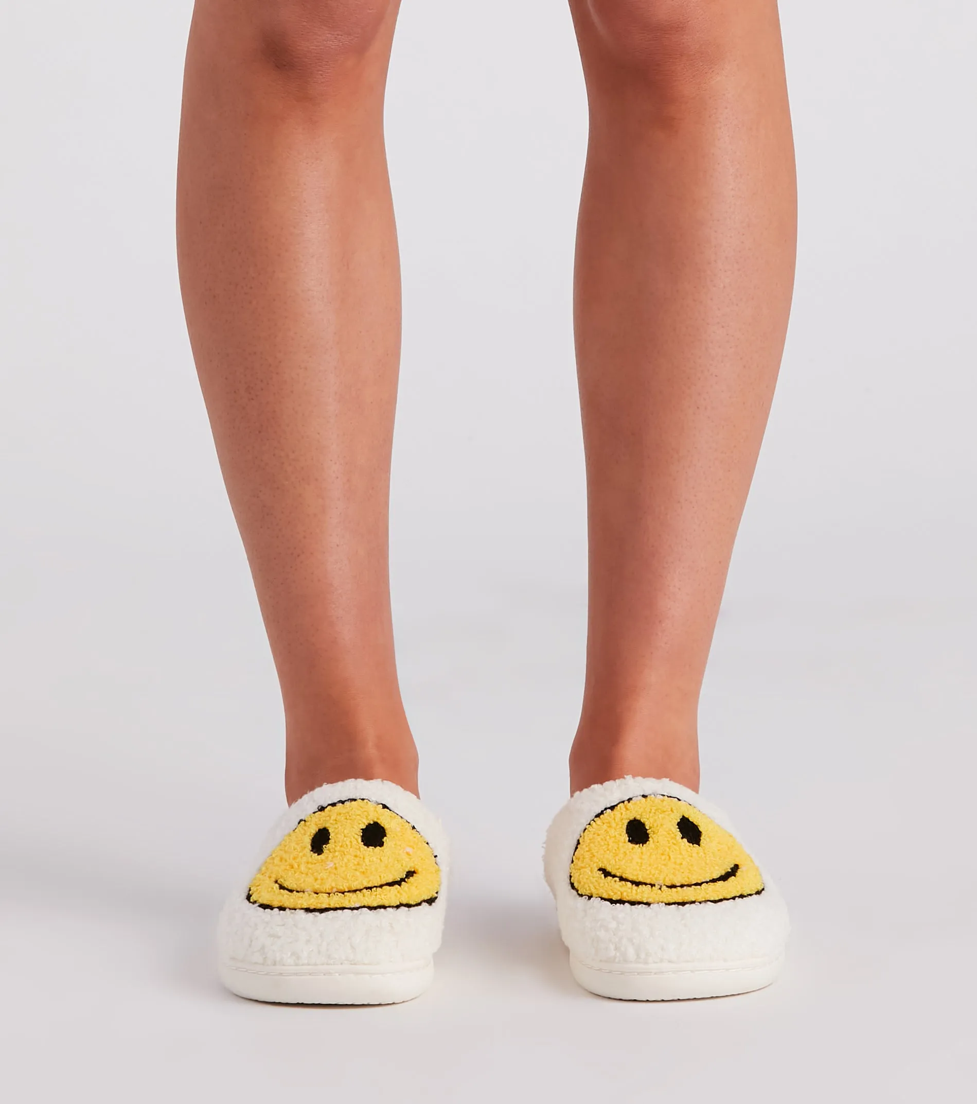 Be Happy Face Faux Sherpa Slippers