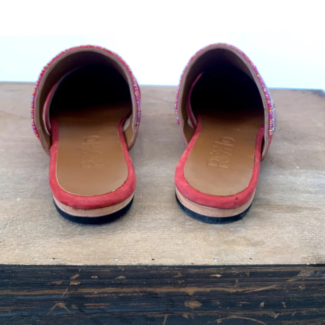 Beaded Mules - Raspberry