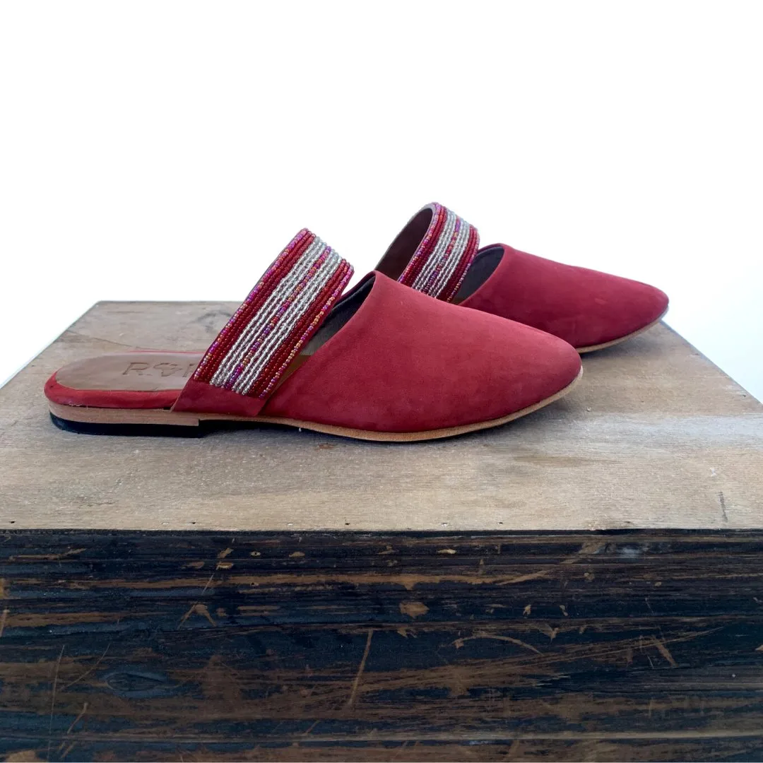 Beaded Mules - Raspberry