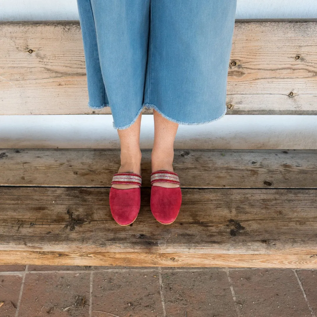 Beaded Mules - Raspberry