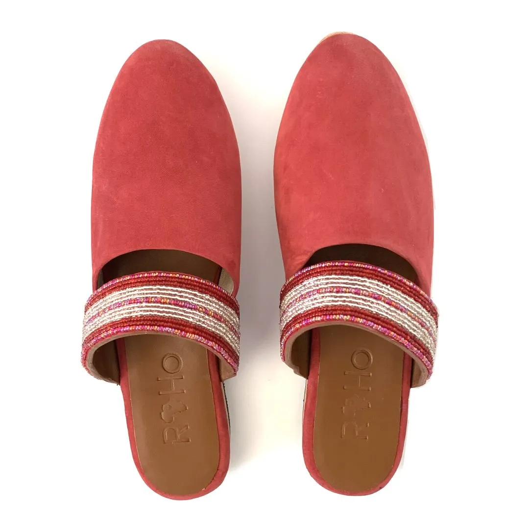 Beaded Mules - Raspberry