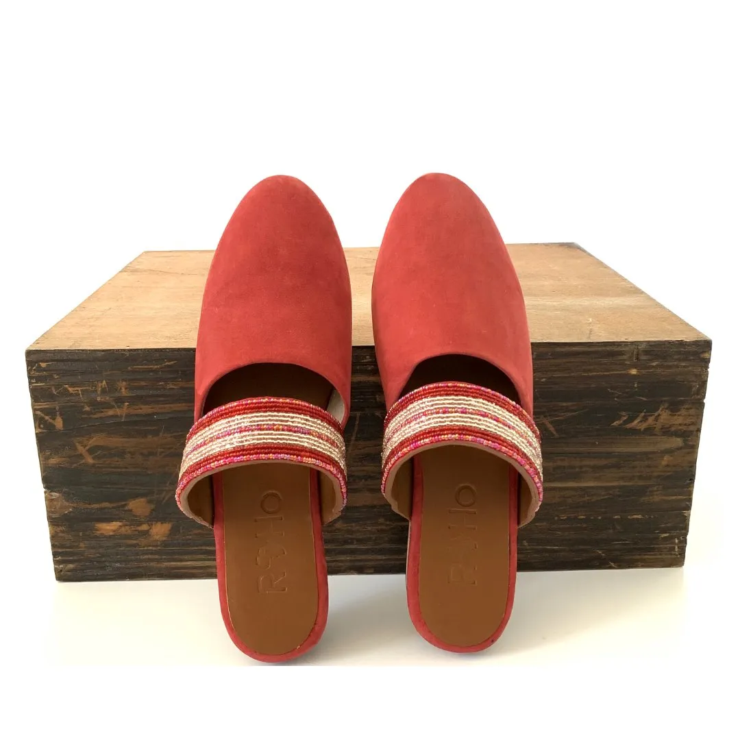 Beaded Mules - Raspberry