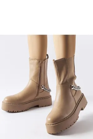 Beige chain-embellished boots