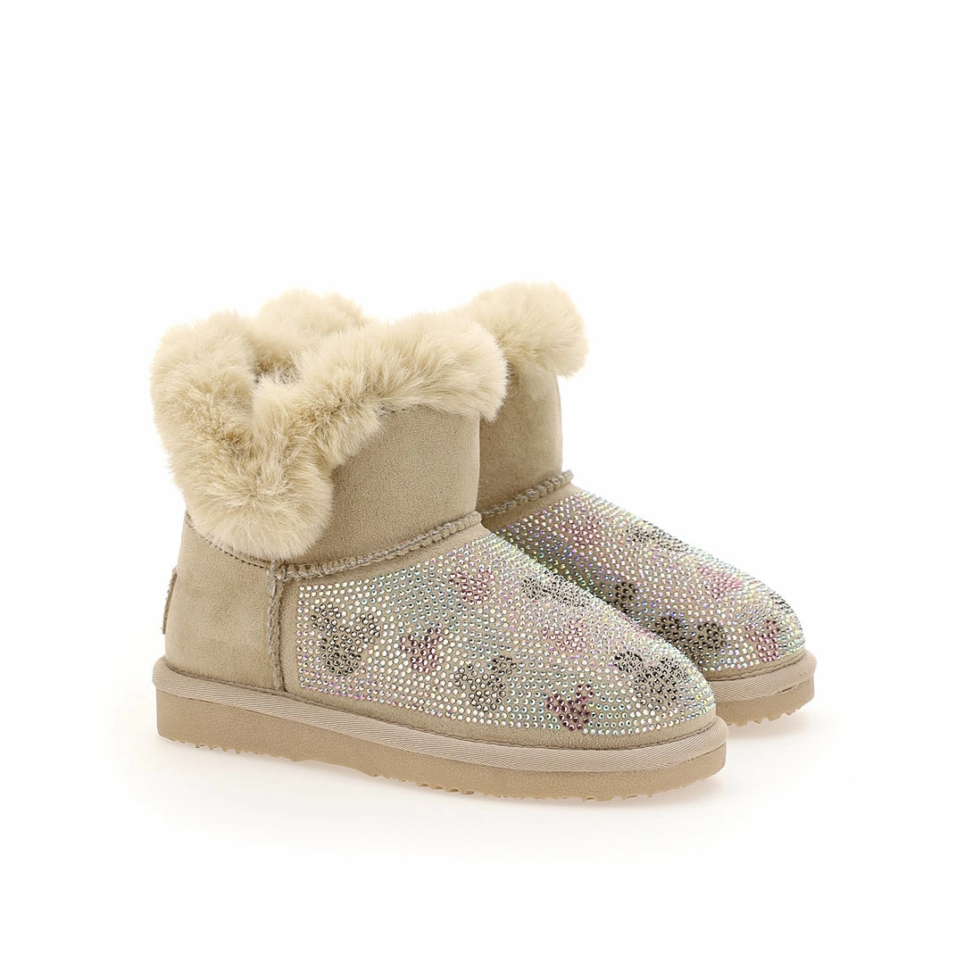 Beige Microstud Mickey Winter Boots Easy To Clean Full Motion