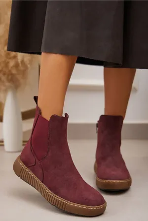 Belle Suede Ankle Boots Burgundy