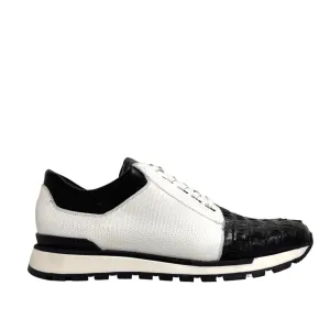 Belvedere 33631 Titan Men's Shoes Black & White Exotic Caiman Crocodile / Lizard / Calf-Skin Leather Casual Sneakers (BV3145)