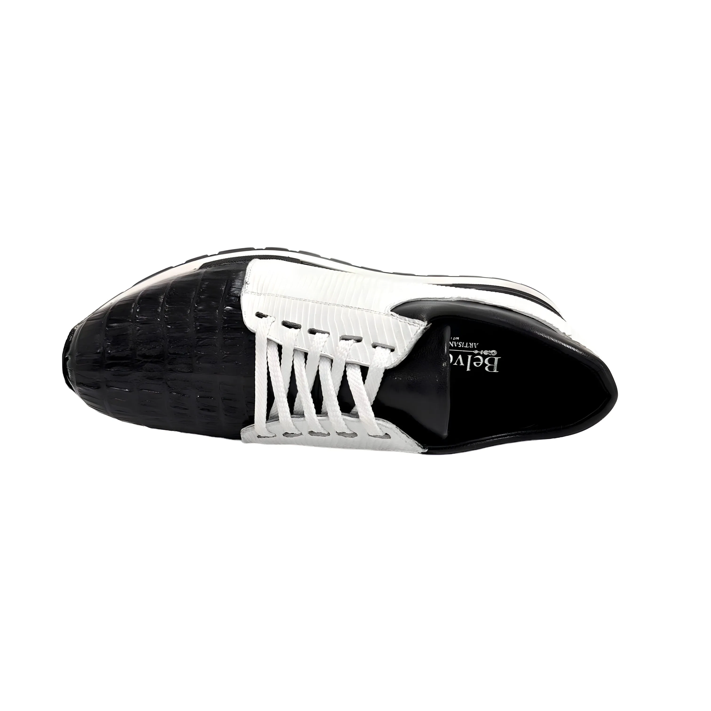 Belvedere 33631 Titan Men's Shoes Black & White Exotic Caiman Crocodile / Lizard / Calf-Skin Leather Casual Sneakers (BV3145)