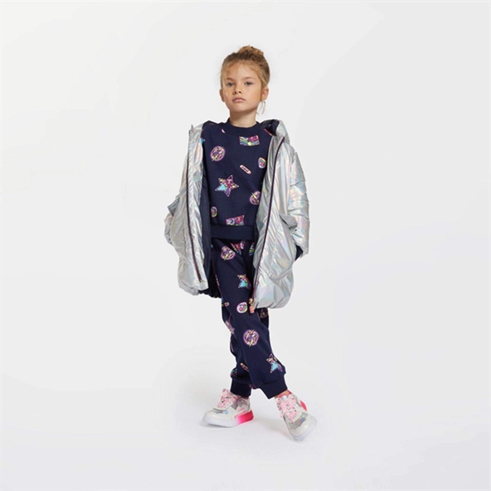 Layered Wind Barrier EcoFriendly Water Repellency Billieblush Lame Silver Puffer Jacket