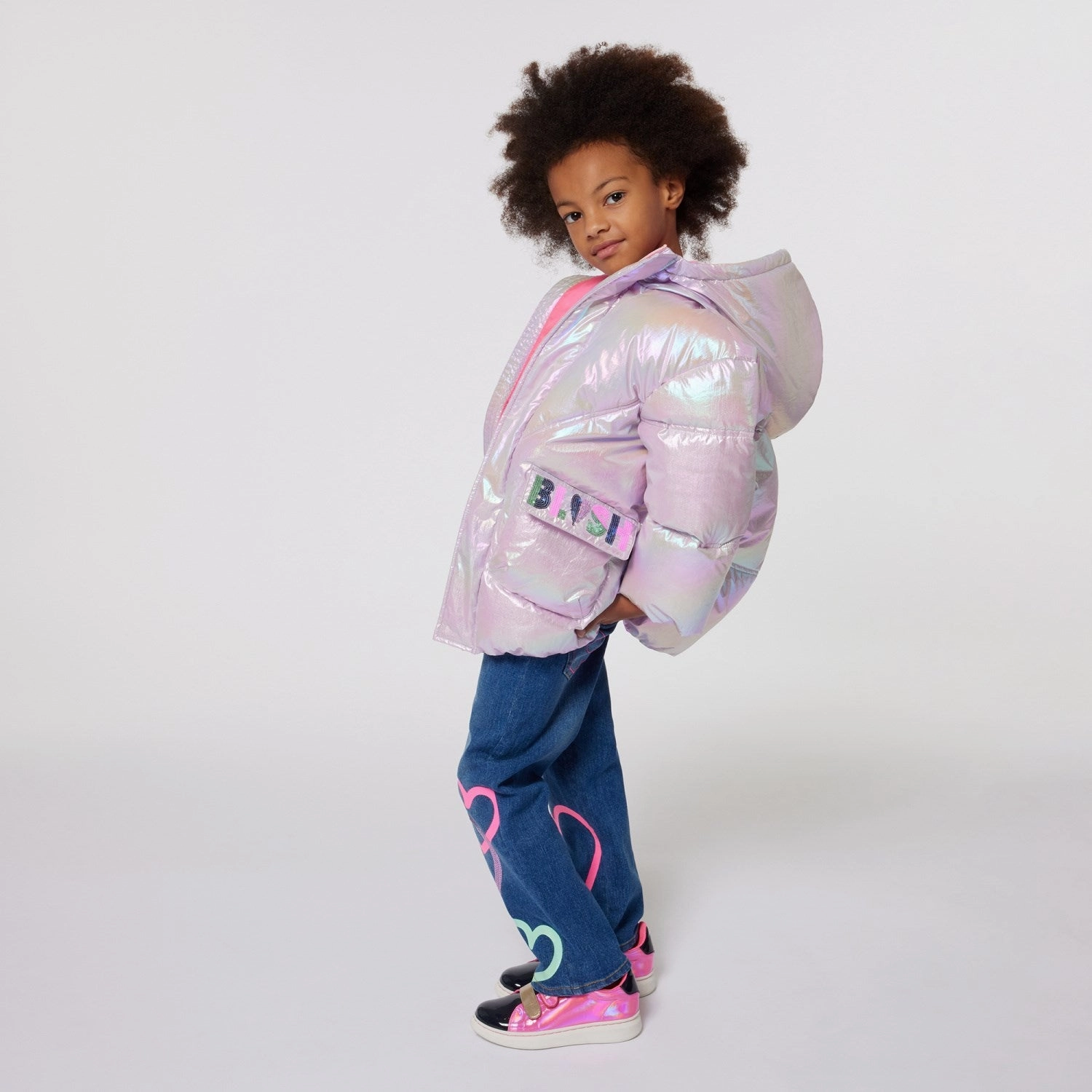 Billieblush Pink Pale Puffer Jacket Fringe Detail