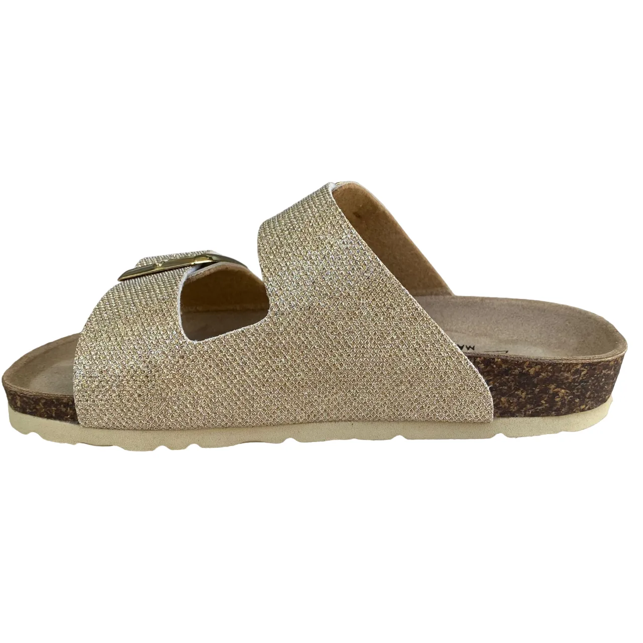 Biochic sandalo da donna con 2 fasce regolabili glitterate e plantare in pelle BC55215Yo oro Relaxing